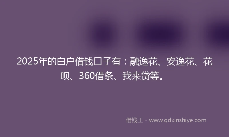 2025年的白户借钱口子有：融逸花、安逸花、花呗、360借条、我来贷等。