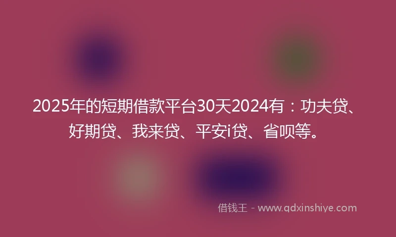 2025年的短期借款平台30天2024有:功夫贷、好期贷、我来贷、平安i贷、省呗等。