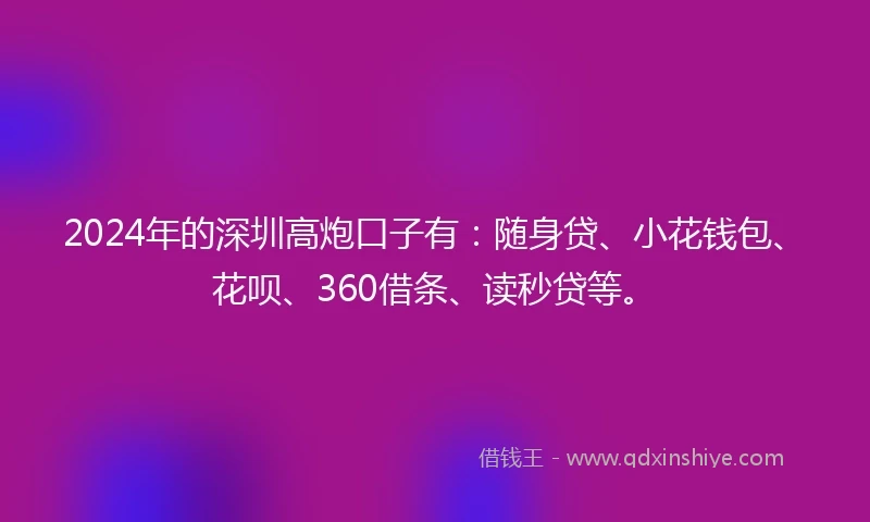 2024年的深圳高炮口子有：随身贷、小花钱包、花呗、360借条、读秒贷等。