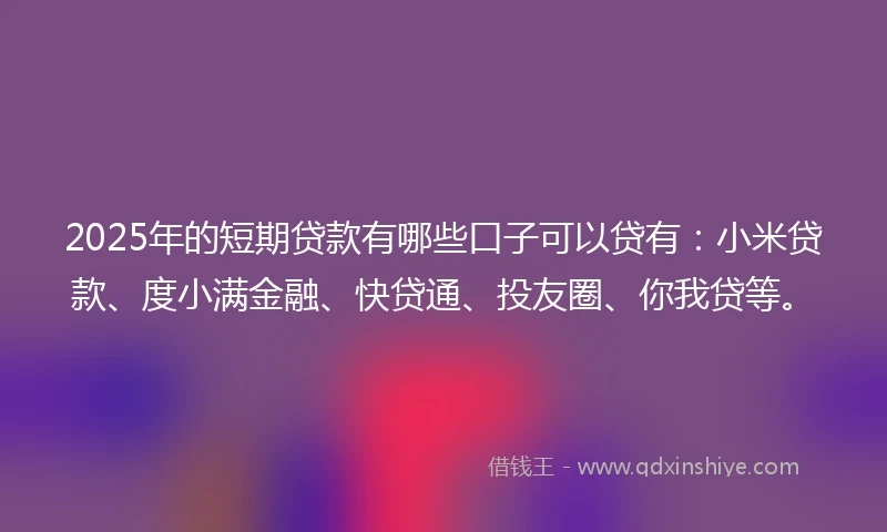 2025年的短期贷款有哪些口子可以贷有：小米贷款、度小满金融、快贷通、投友圈、你我贷等。