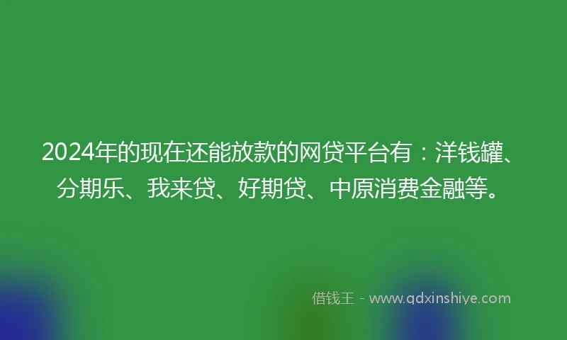 2024年的现在还能放款的网贷平台有：洋钱罐、分期乐、我来贷、好期贷、中原消费金融等。