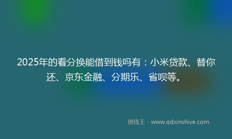 2025年的看分换能借到钱吗有：小米贷款、替你还、京东金融、分期乐、省呗等。
