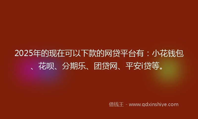 2025年的现在可以下款的网贷平台有:小花钱包、花呗、分期乐、团贷网、平安i贷等。