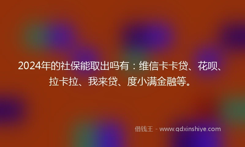 2024年的社保能取出吗有：维信卡卡贷、花呗、拉卡拉、我来贷、度小满金融等。