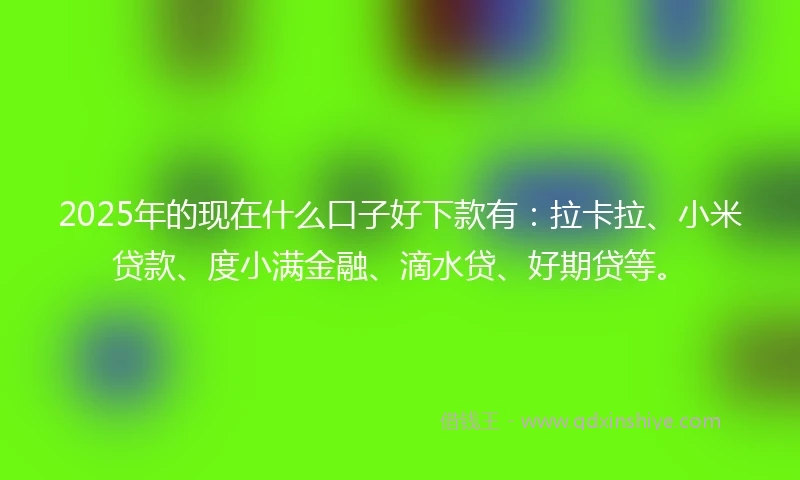 2025年的现在什么口子好下款有：拉卡拉、小米贷款、度小满金融、滴水贷、好期贷等。