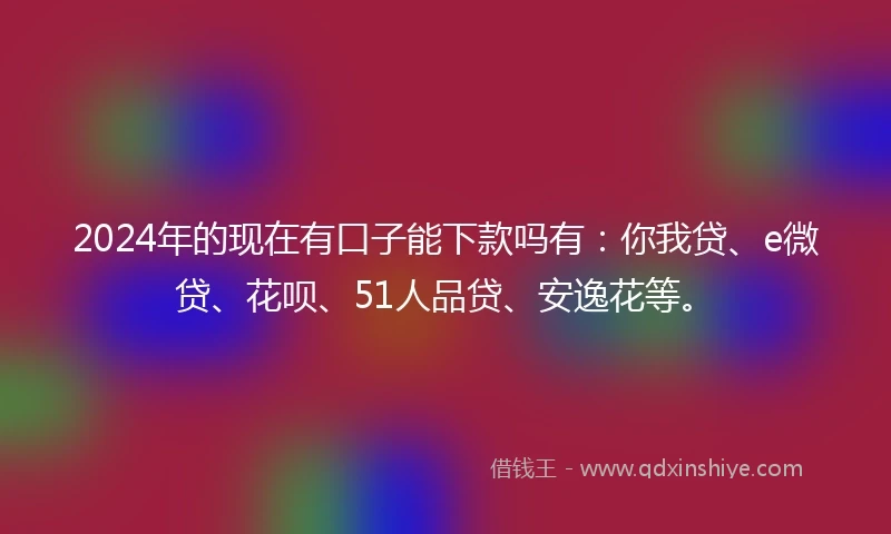 2024年的现在有口子能下款吗有：你我贷、e微贷、花呗、51人品贷、安逸花等。