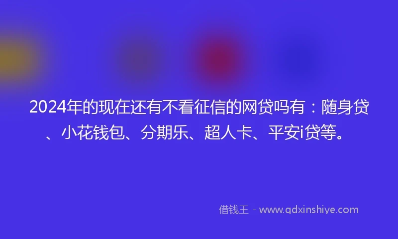 2024年的现在还有不看征信的网贷吗有：随身贷、小花钱包、分期乐、超人卡、平安i贷等。