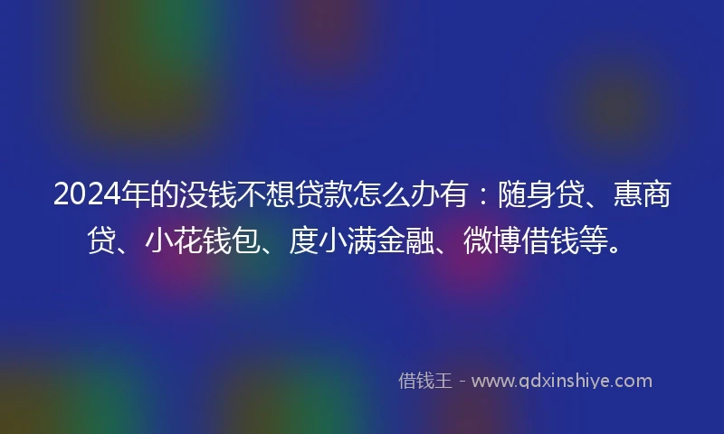 2024年的没钱不想贷款怎么办有：随身贷、惠商贷、小花钱包、度小满金融、微博借钱等。
