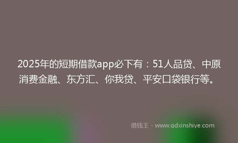2025年的短期借款app必下有：51人品贷、中原消费金融、东方汇、你我贷、平安口袋银行等。