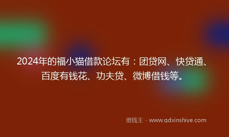 2024年的福小猫借款论坛有：团贷网、快贷通、百度有钱花、功夫贷、微博借钱等。