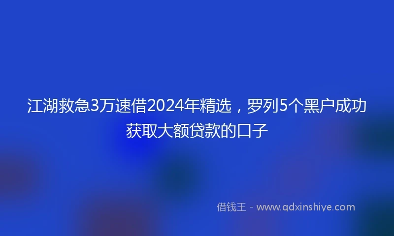 江湖救急3万速借2024年精选，罗列5个黑户成功获取大额贷款的口子
