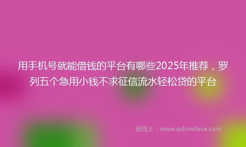 用手机号就能借钱的平台有哪些2025年推荐，罗列五个急用小钱不求征信流水轻松贷的平台