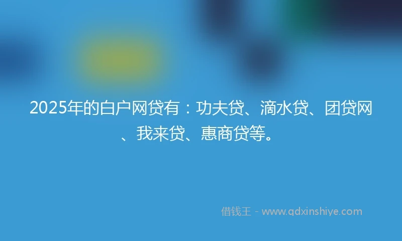 2025年的白户网贷有：功夫贷、滴水贷、团贷网、我来贷、惠商贷等。