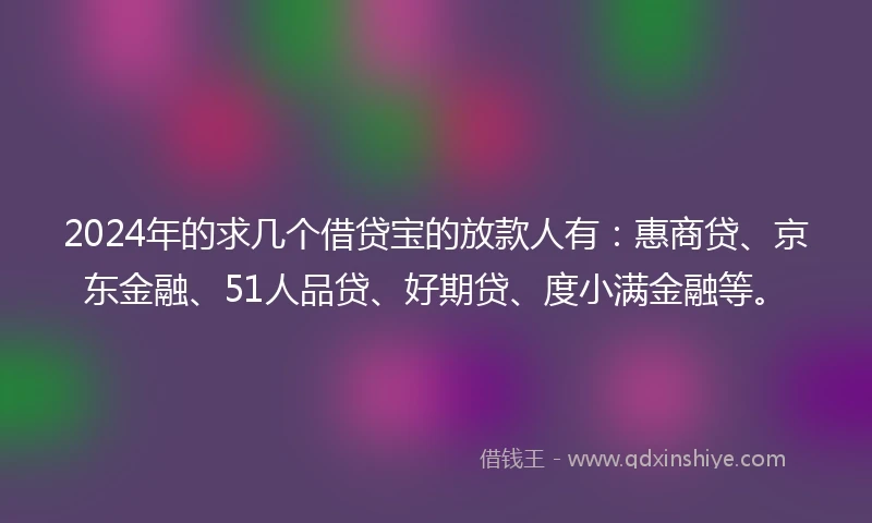 2024年的求几个借贷宝的放款人有：惠商贷、京东金融、51人品贷、好期贷、度小满金融等。