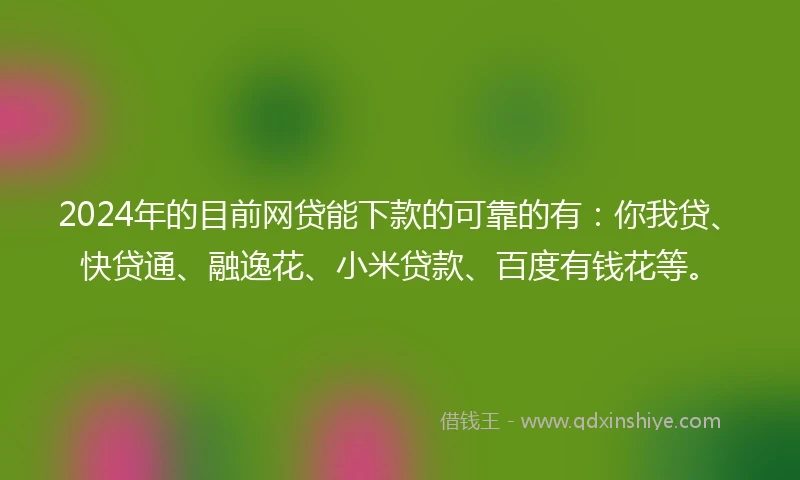2024年的目前网贷能下款的可靠的有：你我贷、快贷通、融逸花、小米贷款、百度有钱花等。