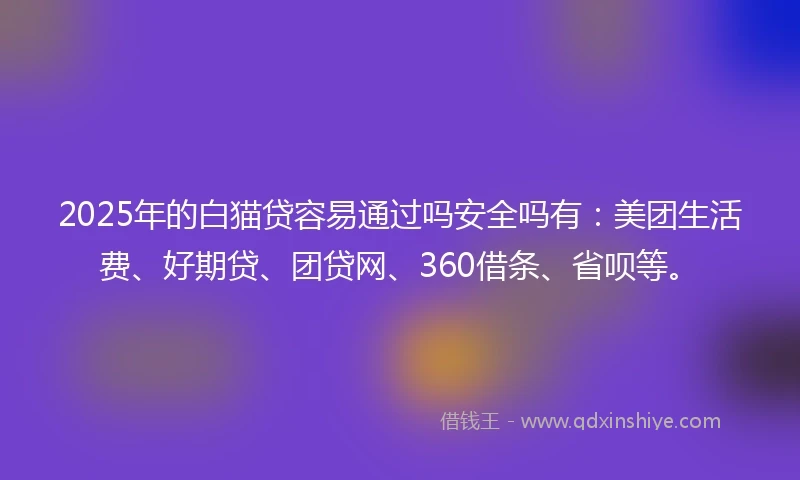 2025年的白猫贷容易通过吗安全吗有：美团生活费、好期贷、团贷网、360借条、省呗等。