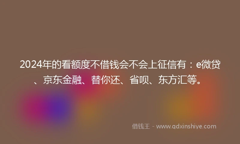 2024年的看额度不借钱会不会上征信有：e微贷、京东金融、替你还、省呗、东方汇等。