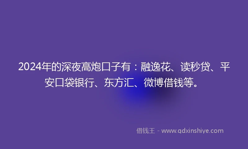 2024年的深夜高炮口子有：融逸花、读秒贷、平安口袋银行、东方汇、微博借钱等。