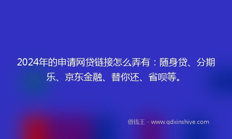 2024年的申请网贷链接怎么弄有：随身贷、分期乐、京东金融、替你还、省呗等。