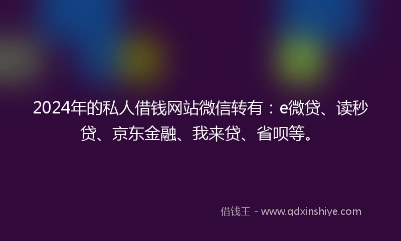 2024年的私人借钱网站微信转有：e微贷、读秒贷、京东金融、我来贷、省呗等。