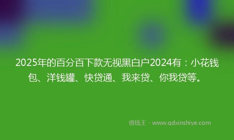 2025年的百分百下款无视黑白户2024有：小花钱包、洋钱罐、快贷通、我来贷、你我贷等。