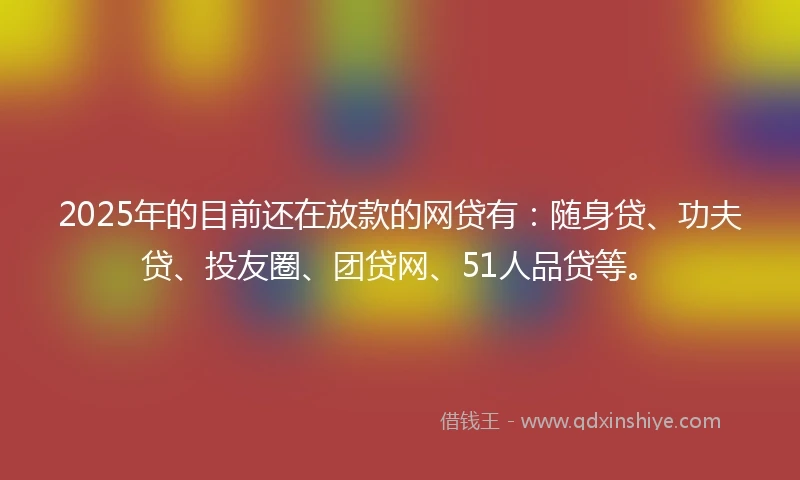 2025年的目前还在放款的网贷有：随身贷、功夫贷、投友圈、团贷网、51人品贷等。