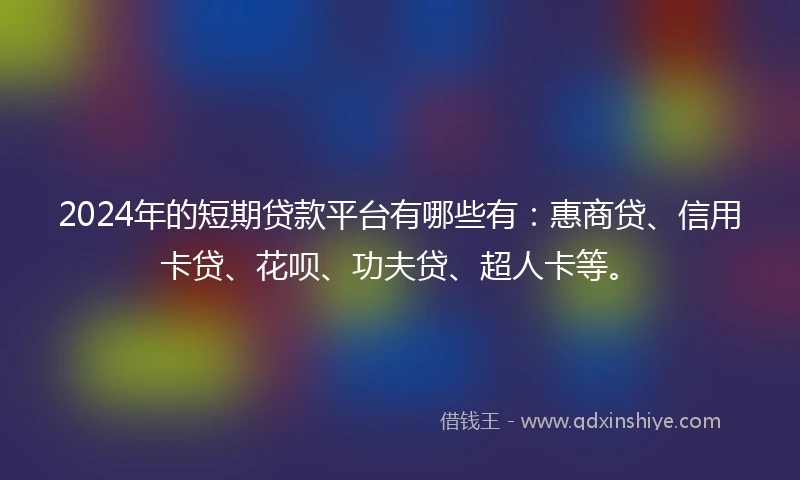 2024年的短期贷款平台有哪些有：惠商贷、信用卡贷、花呗、功夫贷、超人卡等。