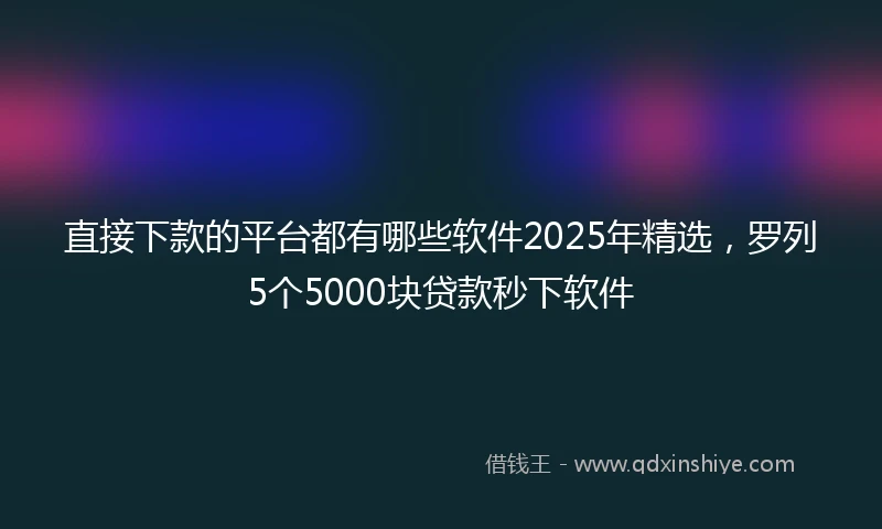 直接下款的平台都有哪些软件2025年精选，罗列5个5000块贷款秒下软件