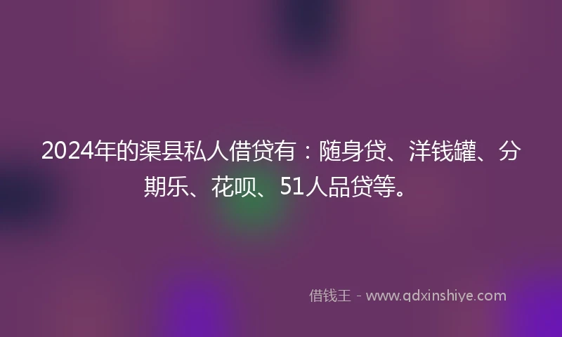 2024年的渠县私人借贷有:随身贷、洋钱罐、分期乐、花呗、51人品贷等。