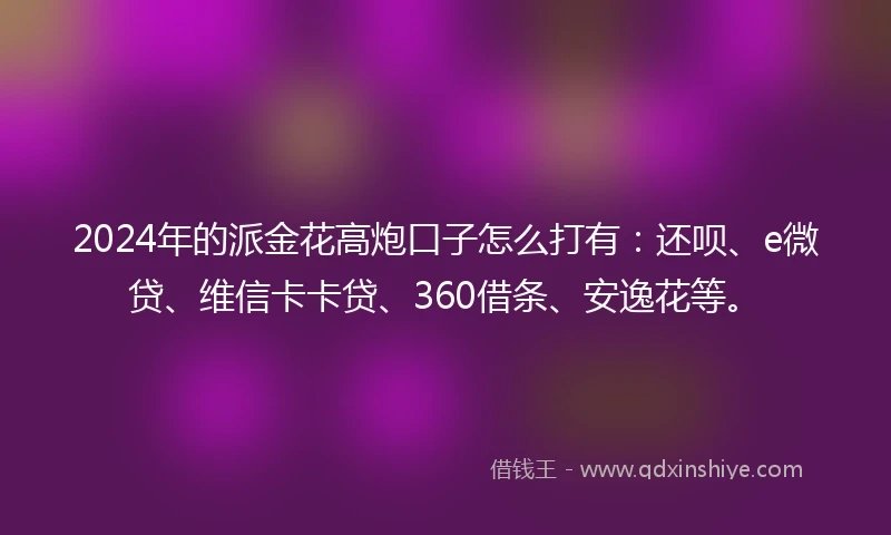 2024年的派金花高炮口子怎么打有：还呗、e微贷、维信卡卡贷、360借条、安逸花等。