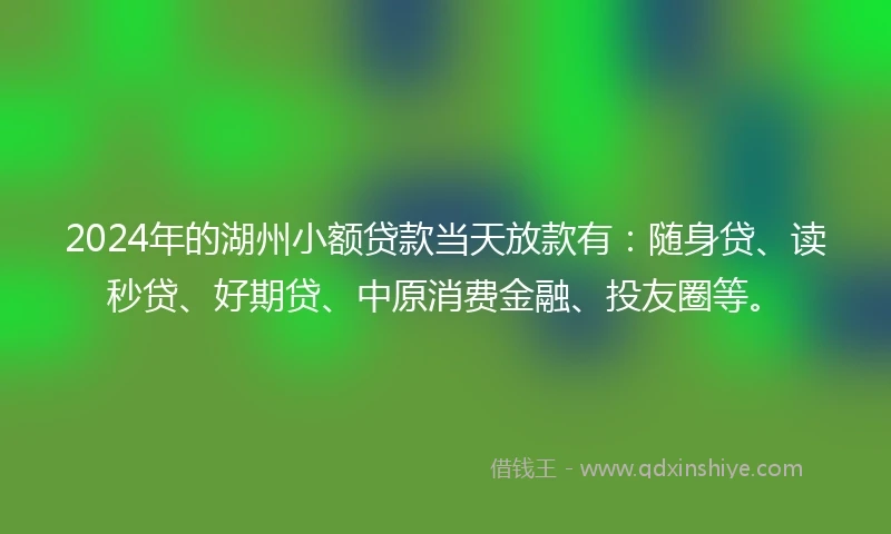 2024年的湖州小额贷款当天放款有：随身贷、读秒贷、好期贷、中原消费金融、投友圈等。