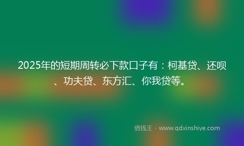 2025年的短期周转必下款口子有：柯基贷、还呗、功夫贷、东方汇、你我贷等。