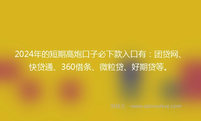 2024年的短期高炮口子必下款入口有：团贷网、快贷通、360借条、微粒贷、好期贷等。