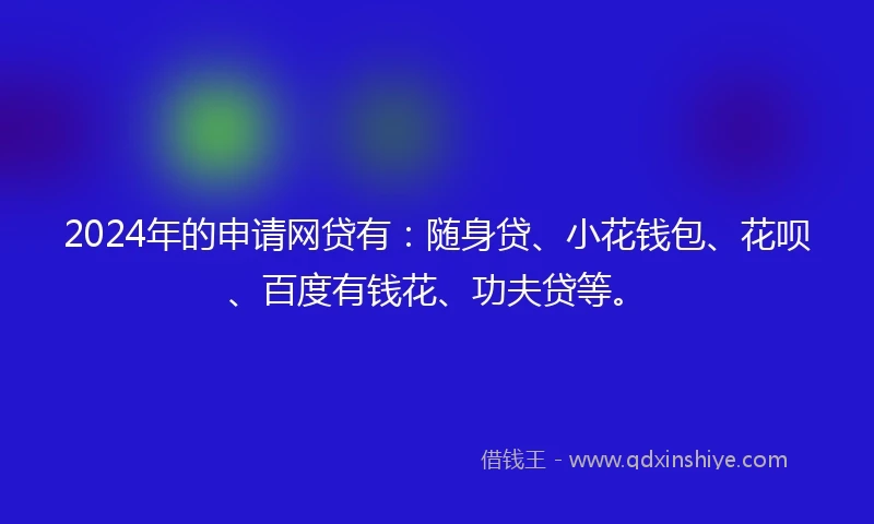 2024年的申请网贷有：随身贷、小花钱包、花呗、百度有钱花、功夫贷等。