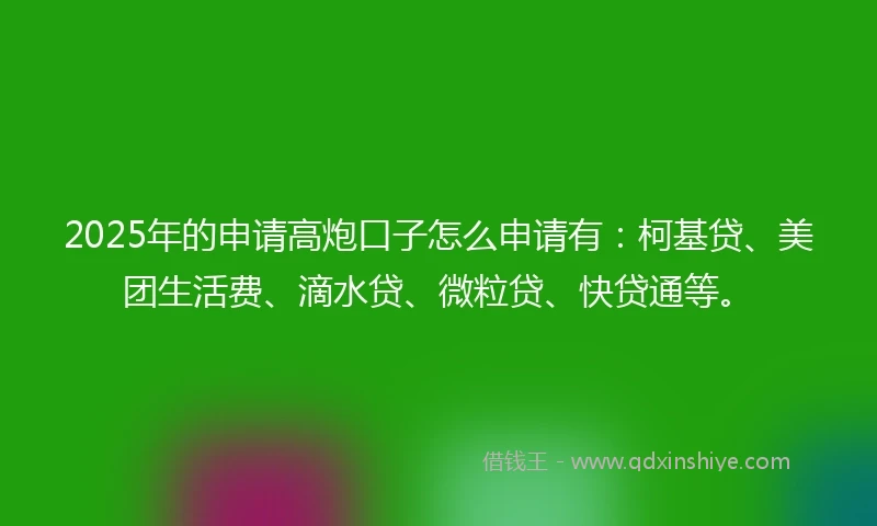 2025年的申请高炮口子怎么申请有：柯基贷、美团生活费、滴水贷、微粒贷、快贷通等。