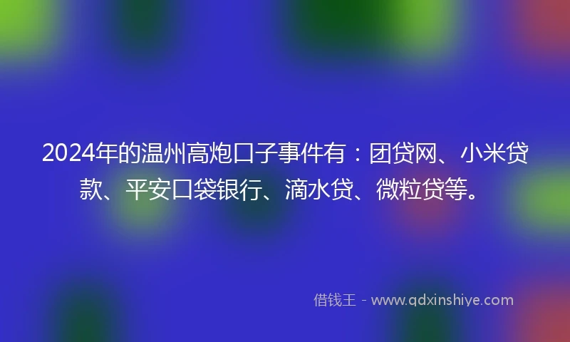 2024年的温州高炮口子事件有：团贷网、小米贷款、平安口袋银行、滴水贷、微粒贷等。