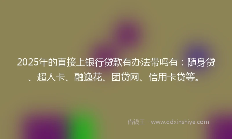 2025年的直接上银行贷款有办法带吗有：随身贷、超人卡、融逸花、团贷网、信用卡贷等。