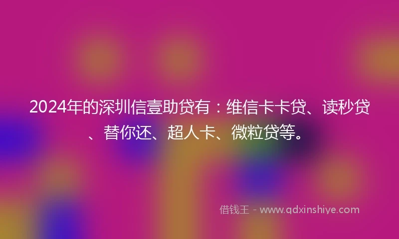 2024年的深圳信壹助贷有：维信卡卡贷、读秒贷、替你还、超人卡、微粒贷等。