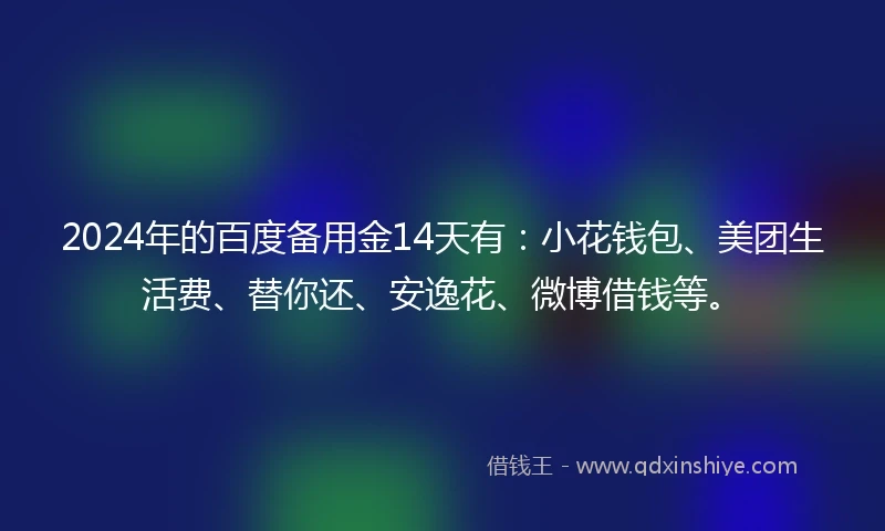 2024年的百度备用金14天有：小花钱包、美团生活费、替你还、安逸花、微博借钱等。