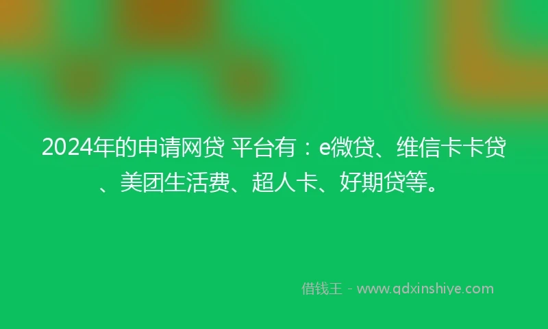2024年的申请网贷 平台有：e微贷、维信卡卡贷、美团生活费、超人卡、好期贷等。