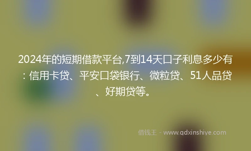 2024年的短期借款平台,7到14天口子利息多少有：信用卡贷、平安口袋银行、微粒贷、51人品贷、好期贷等。