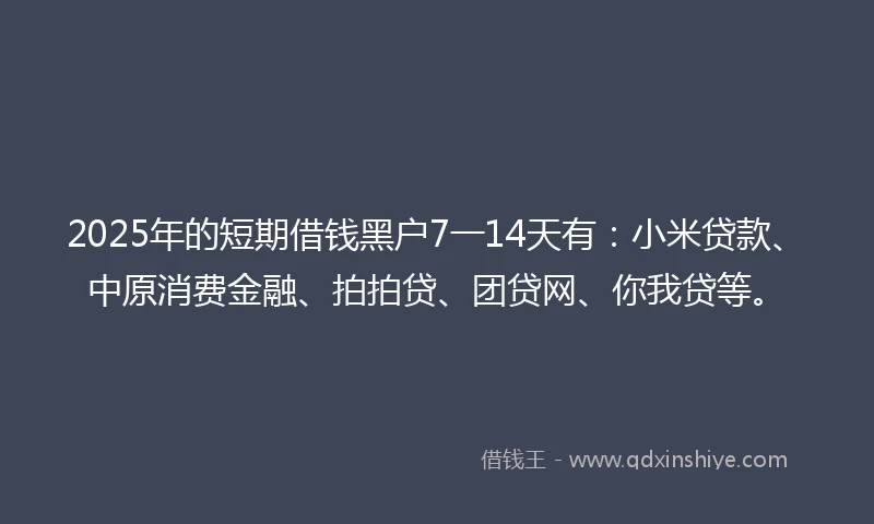 2025年的短期借钱黑户7一14天有：小米贷款、中原消费金融、拍拍贷、团贷网、你我贷等。