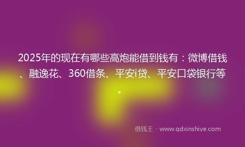 2025年的现在有哪些高炮能借到钱有：微博借钱、融逸花、360借条、平安i贷、平安口袋银行等。