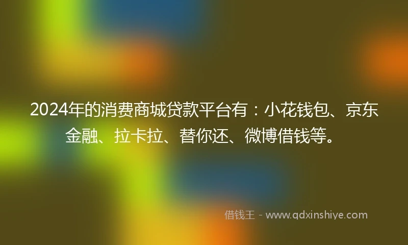 2024年的消费商城贷款平台有：小花钱包、京东金融、拉卡拉、替你还、微博借钱等。