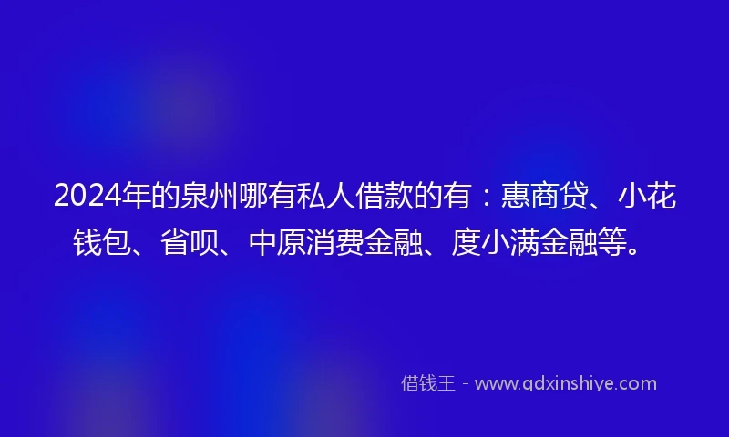 2024年的泉州哪有私人借款的有：惠商贷、小花钱包、省呗、中原消费金融、度小满金融等。