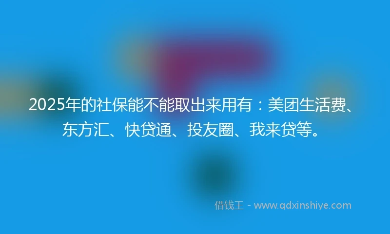 2025年的社保能不能取出来用有：美团生活费、东方汇、快贷通、投友圈、我来贷等。