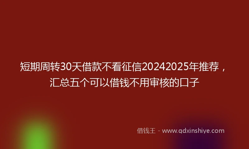 短期周转30天借款不看征信20242025年推荐，汇总五个可以借钱不用审核的口子