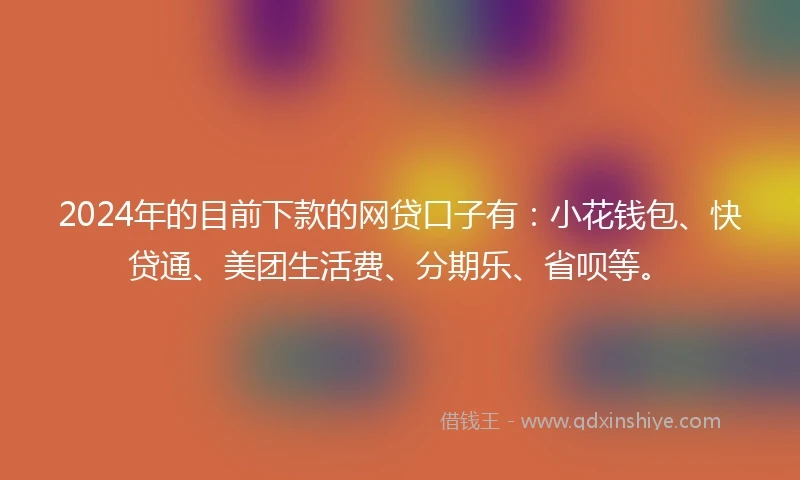 2024年的目前下款的网贷口子有：小花钱包、快贷通、美团生活费、分期乐、省呗等。