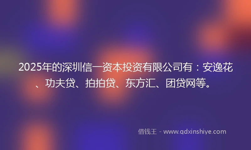 2025年的深圳信一资本投资有限公司有：安逸花、功夫贷、拍拍贷、东方汇、团贷网等。
