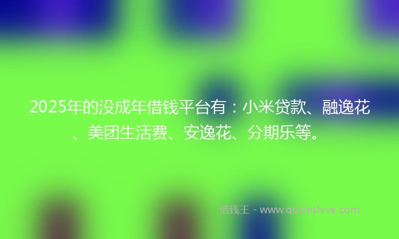 2025年的没成年借钱平台有：小米贷款、融逸花、美团生活费、安逸花、分期乐等。